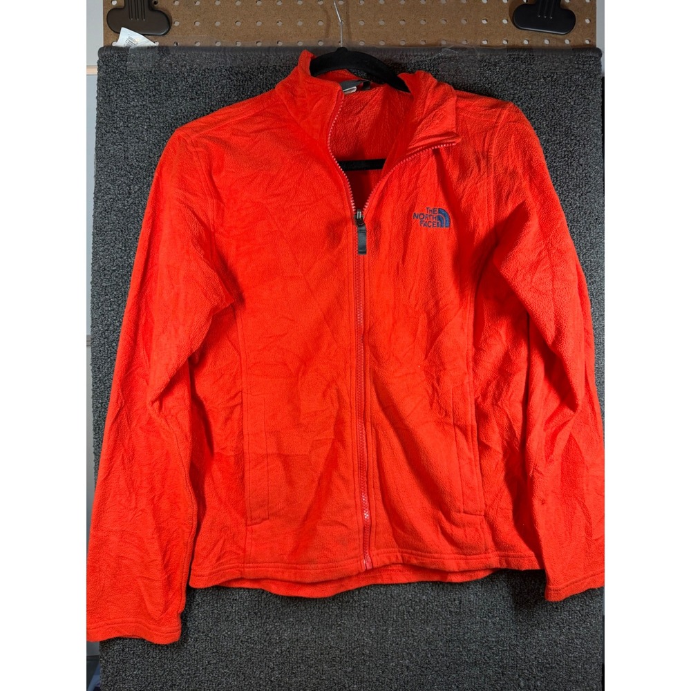 The North Face Fleece Jacket Boys Large Orange Full Zip Mock Neck Logo 215